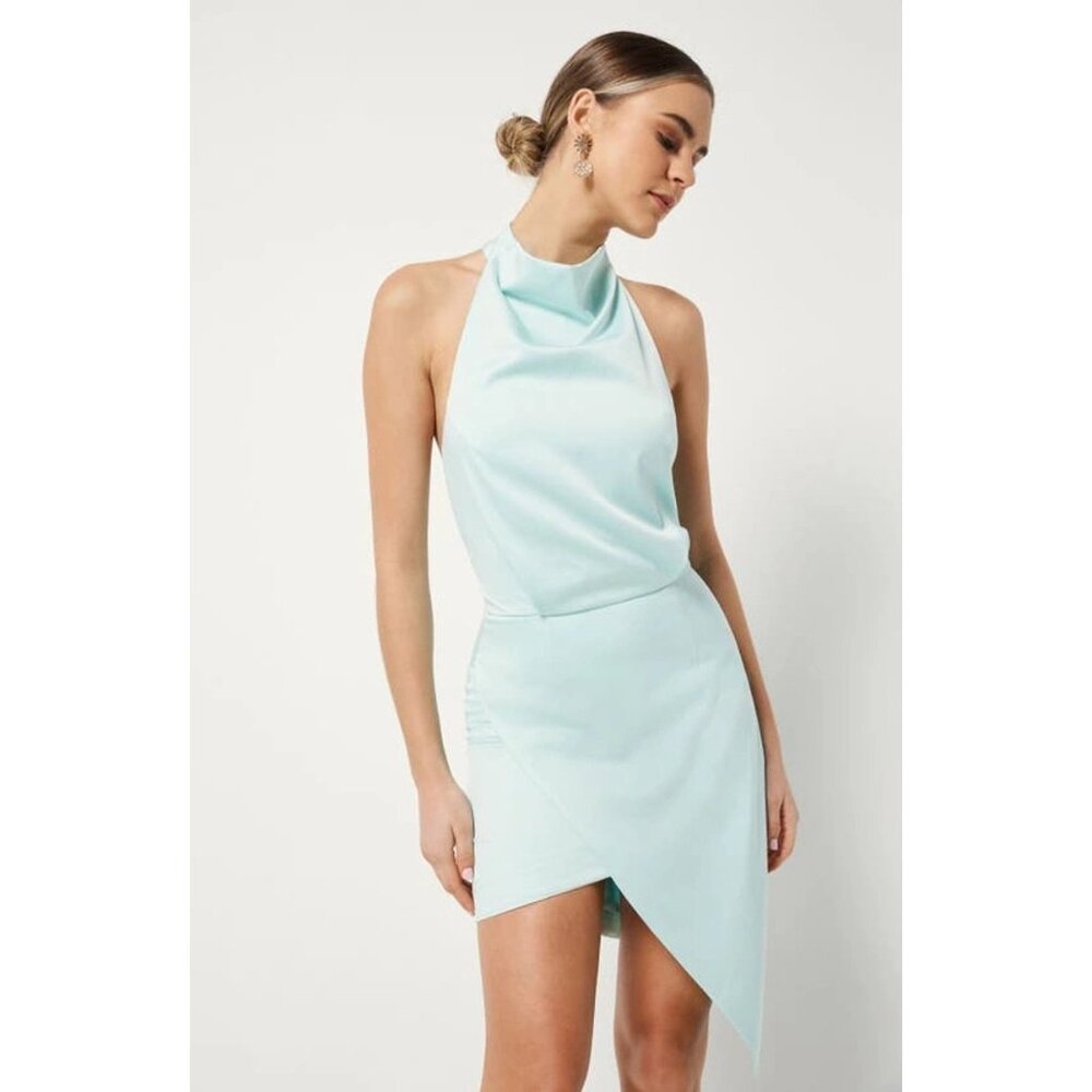 🆕ELLIATT Camo Asymmetric Satin Halter Dress Seafoam Small 4 - Picture 4 of 13